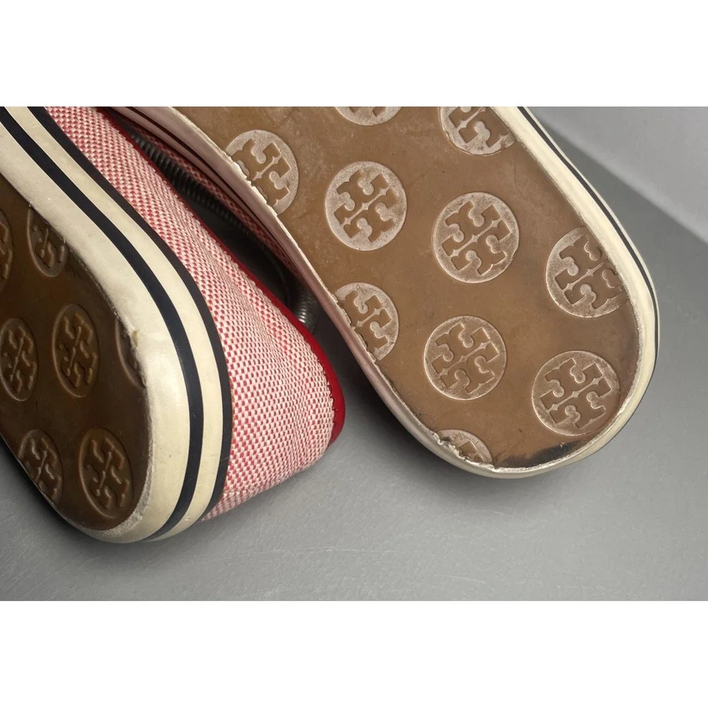 Tory Burch Women's Channing Red Canvas  Cap Toe Ballet Flats Size 6